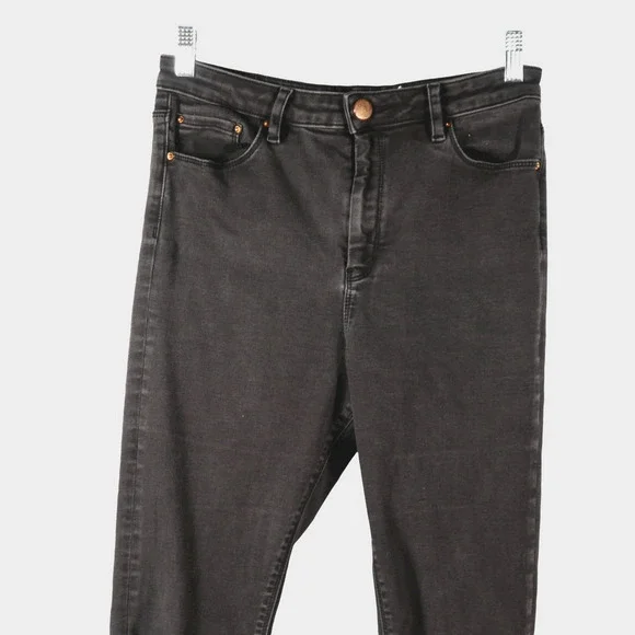 Asos Denim Black Jeans 30 x 24.5 High Rise Cropped Distressed Stretch Skinny - Picture 2 of 8